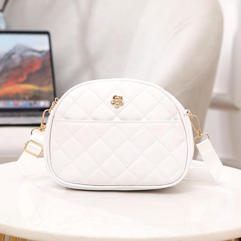 Sweet Flower Shell Bag Ladies Embroidered Rhombus Shoulder Bag Front Pocket Storage Change Mobile Phone Bag