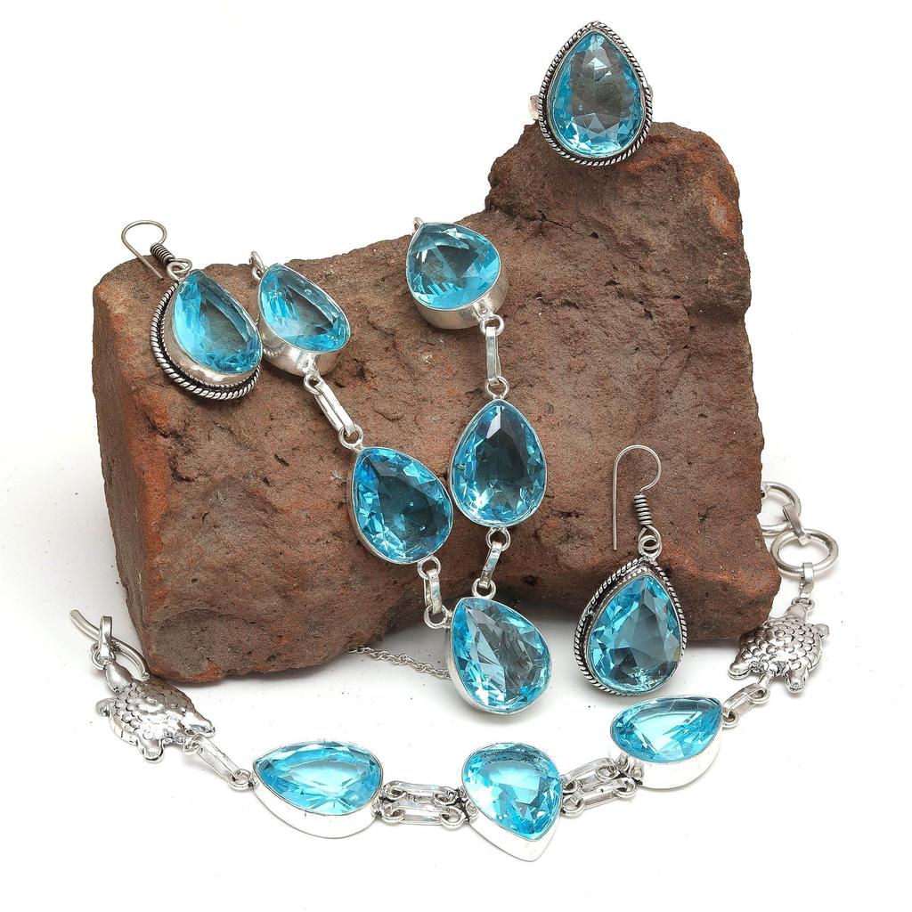 Topaz Blue London Jewelry Set  Gemstone Necklace Gift Sterling