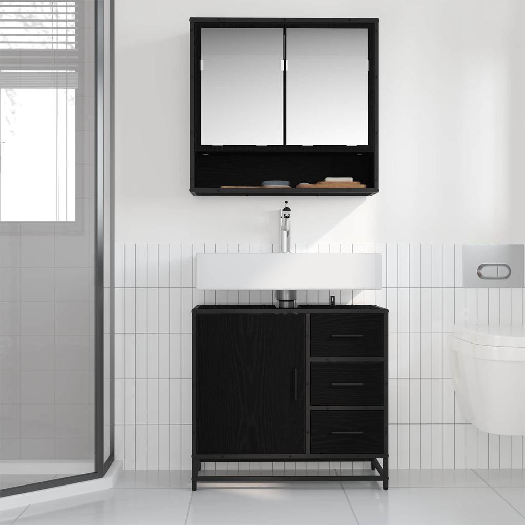 Bathroom Furniture Set 2 Pcs Black Oak Effect Wood Based Material