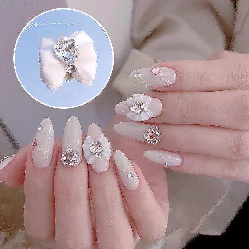 Heart Rhinestone Nail Bow Charms 10pcs Ice Transparent Crystal  Bowtie Jewelry 14*13mm Love Diamond Resin Ribbon Gems for Nails