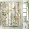 1pc Golden Cross & White Roses Shower Curtain - Heavenly Clouds Design, Waterproof Polyester, Spiritual Art
