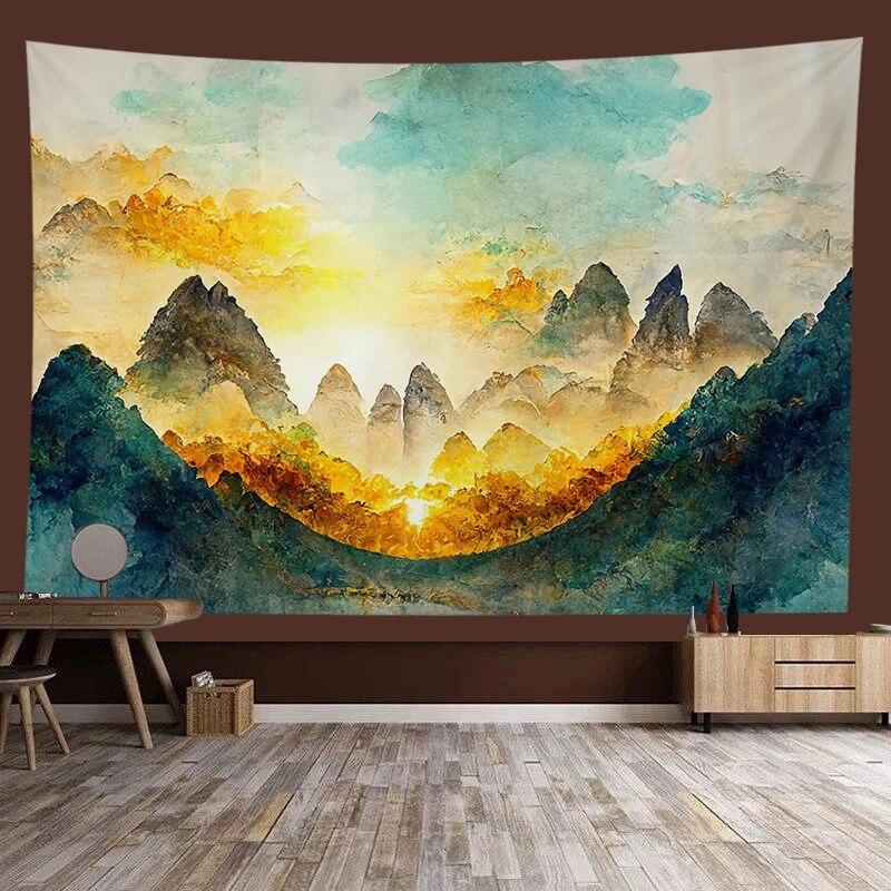 Chinese style landscape painting background tapestry room decoration wall background cloth living room home decoration