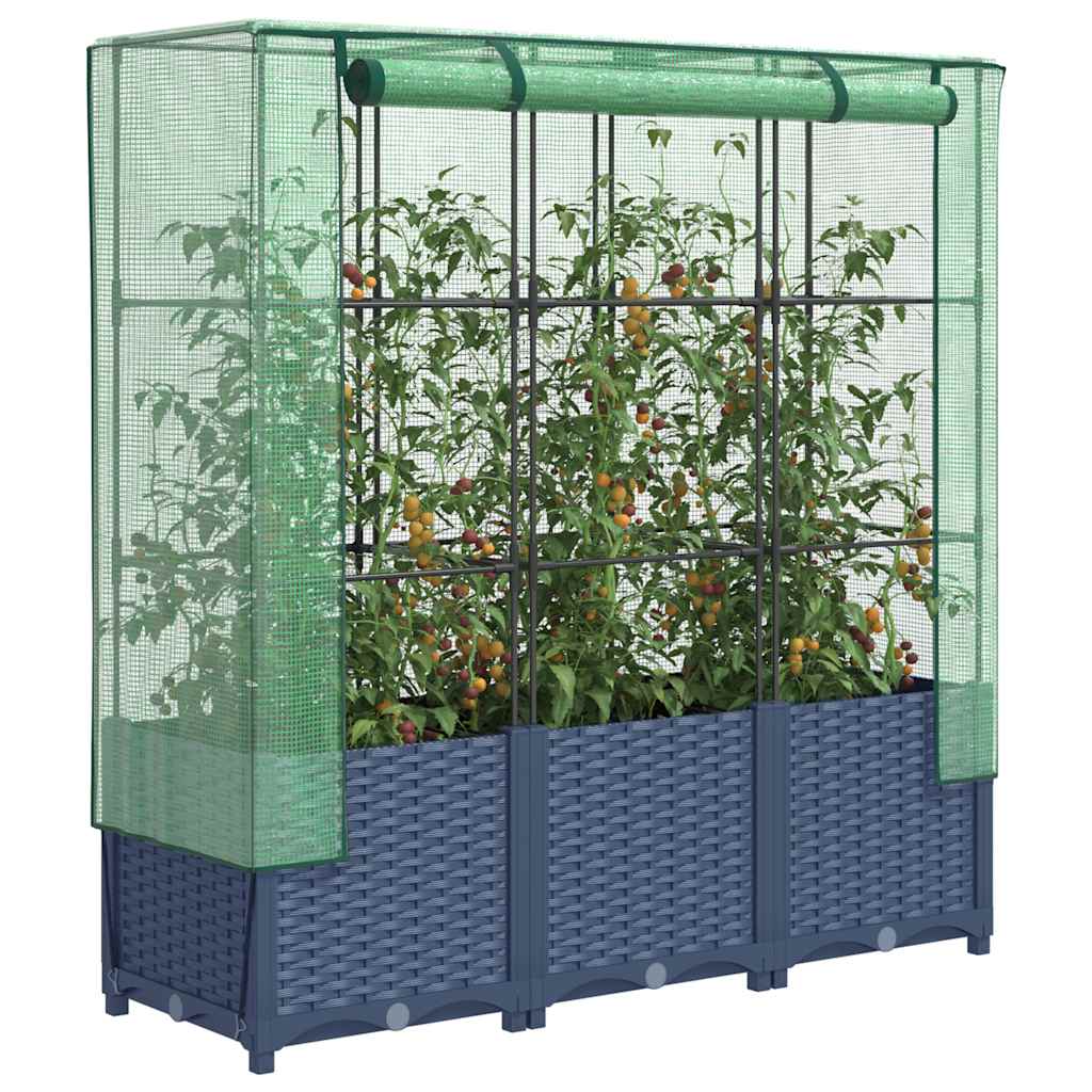 Vidaxl Erhöhtes Pflanzbeet mit Gewächshaus, Rattan-Optik, 120x40x138 cm