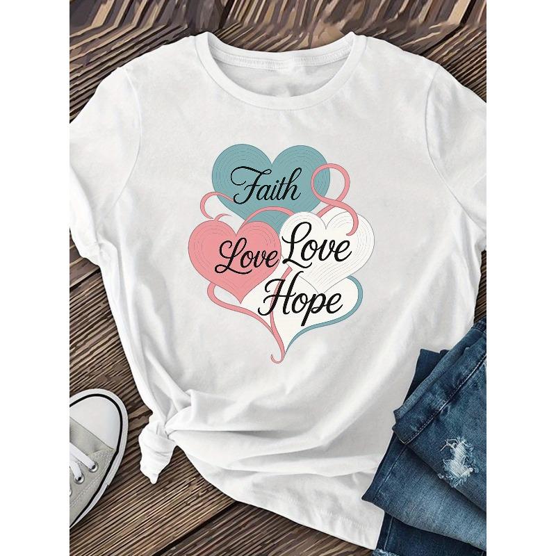 Multi-color Heart-patterned Women's Short-sleeved Shirts, Women's Wear, Summer Women's Clothing, Patterned Printed Round-neck T-shirts