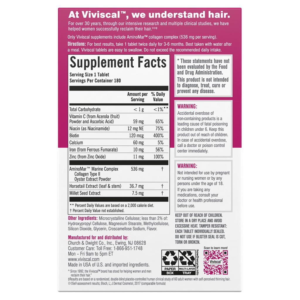 Viviscal Hair Growth Supplement, 180 Tablets