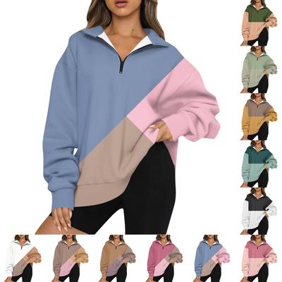 Women's Fashion Lapel Striped Printed  Long Sleeve Zip Sweatshirt Top