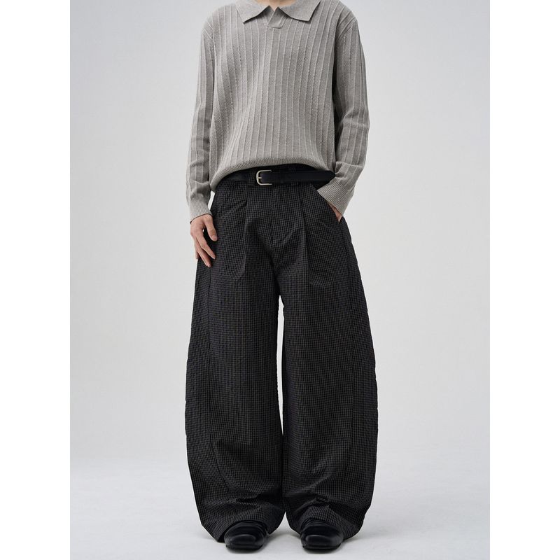 Kisko American Retro Adjustable Waist Plaid Casual Knife-Cut Pants Unisex Design Wide-Leg Versatile Pants