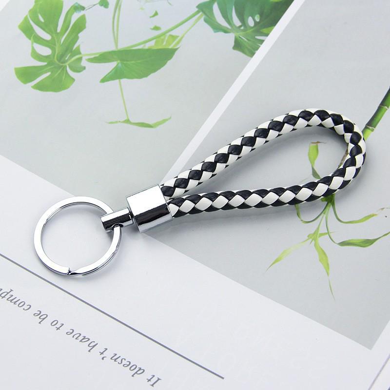 Solid Color Woven Leather Key Pendant for Men and Women - Couple's Metal Keyring Accessory