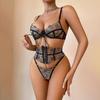 Women Sexy Lingerie Set Lace Embroidery Patchwork Lingerie Set Lace-Up Decor Body Shaping Lingerie
