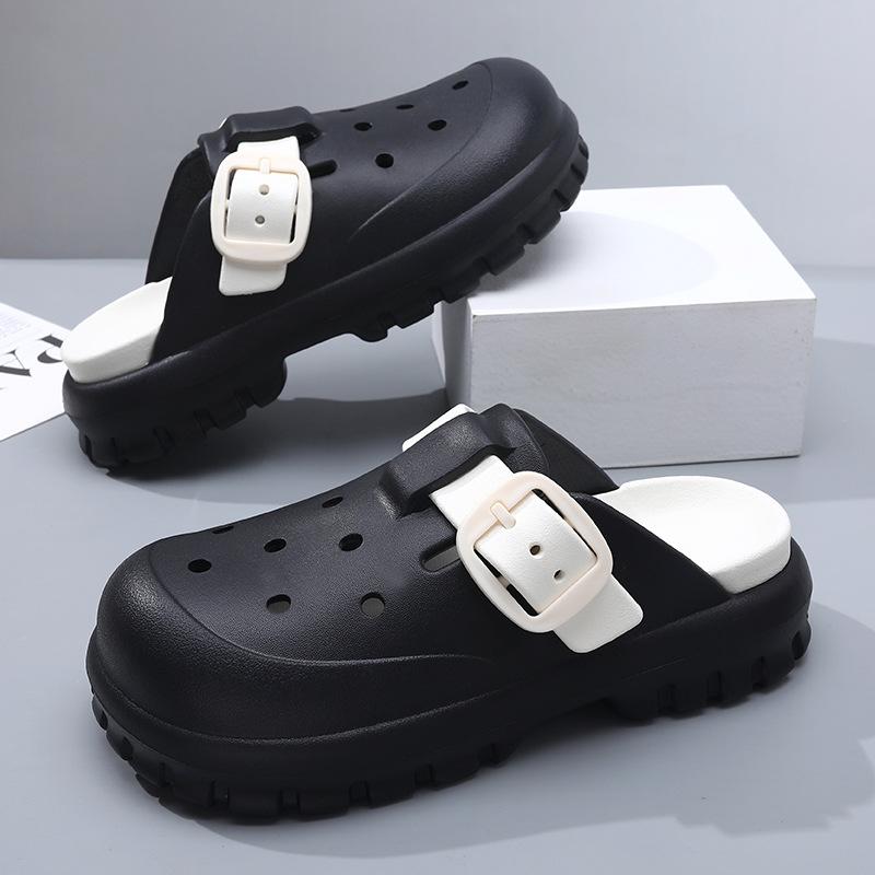 

Men s solid color hole shoes platform non-slip wear-resistant fashion simple leisure outdoor beach bag head drag 40-41 чорний