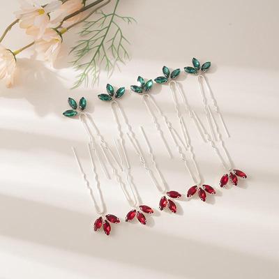 Set di Accessori per Capelli da Sposa Vintage: Set di cinque pezzi con diadema di cristallo e forcine in verde, rosso, nero