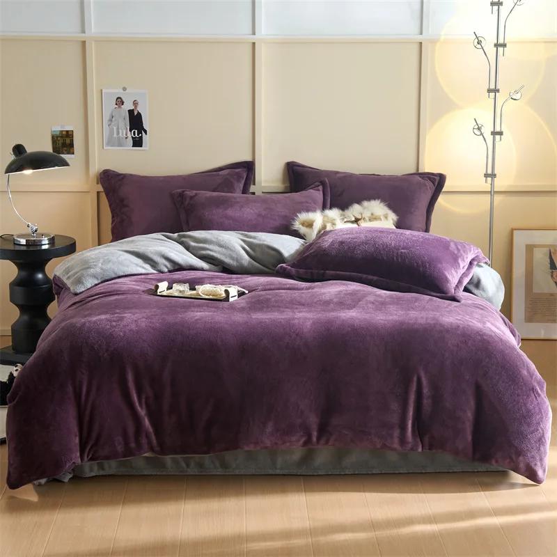 Thickened autumn and winter solid color double-parcel milk fleece warm quilt cover