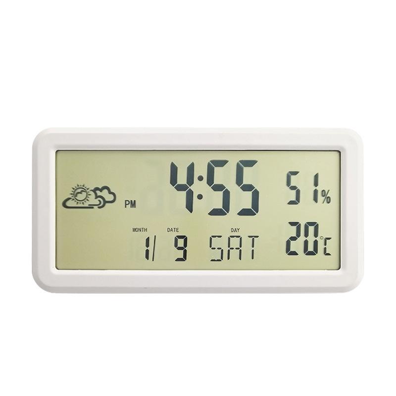 Battery Powered Digital Alarm Clock TEMP Humidity Date Week Weather Station Snooze Table Clock 12/24H Wall-mounted LCD Clock