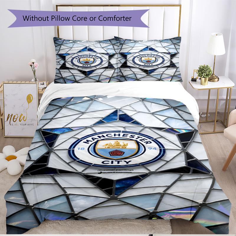3pcs Duvet Cover Set (1*Duvet Cover + 2*Pillowcase, Without Core), Manchester City FC Print Soft All‑Season Bedding Set, Home Bedroom Decor Gift