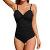 CHARMLEAKS Damen-Badeanzüge, sexy, V-Ausschnitt, Monokini, gerüscht, Push-Up-Badeanzüge