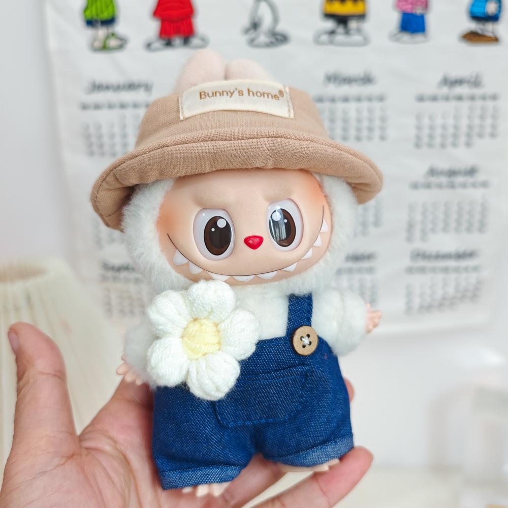 17cm Canvas Clothing, First and Second Generation, Labubu Clothing, Vinyl Doll Decoration, Pendant Clothing, Overalls, Doll Set Hat