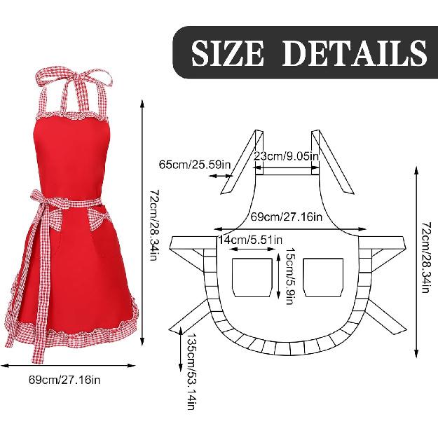 Auidy_6TXD 3 Pack Cute Apron for Women, Adjustable Cooking Aprons with Pockets Sweet Bowknot Apron Retro Ruffle Side Design Women's Cake Baking Apron