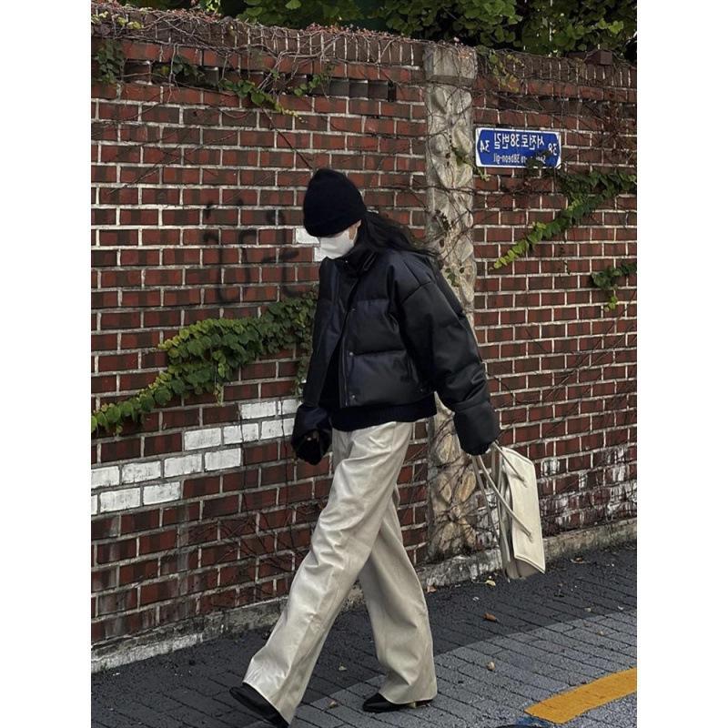 Leather Small Down Cotton Clothes Women's Winter New Loose Thickened Bread Cotton Clothes Jacket Women's Trend