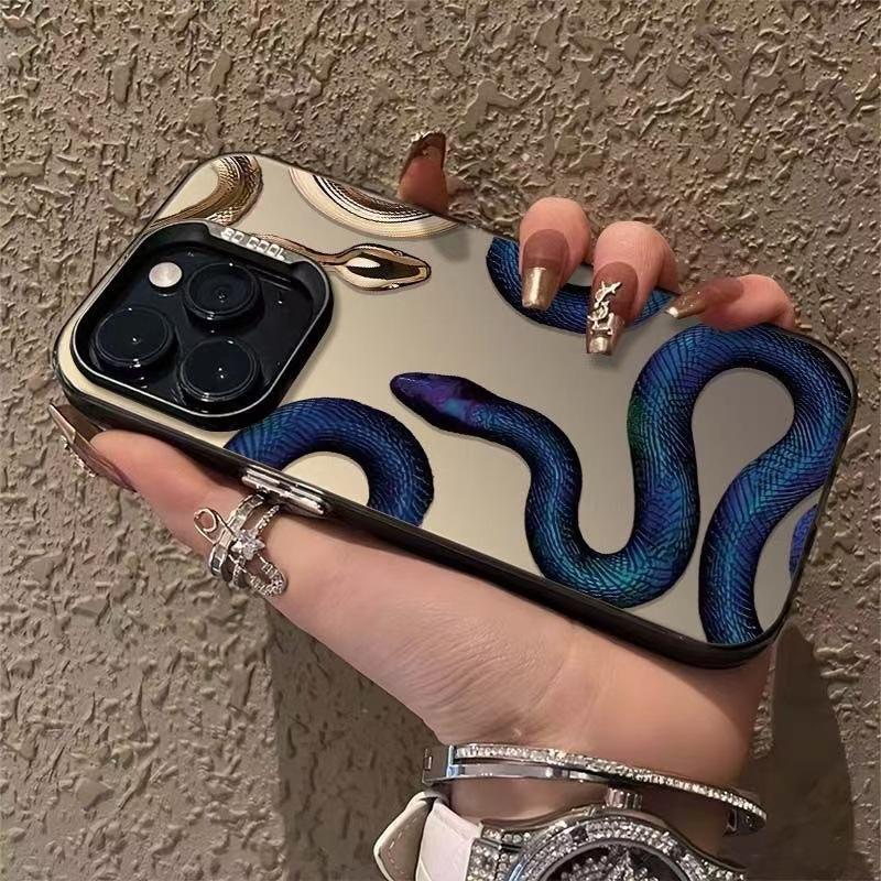 Blue and Gold Double Snake Case for Apple 2017 New Phone Cases, iPhone 15 Pro Max, 16 Pro, and 14 Pro.
