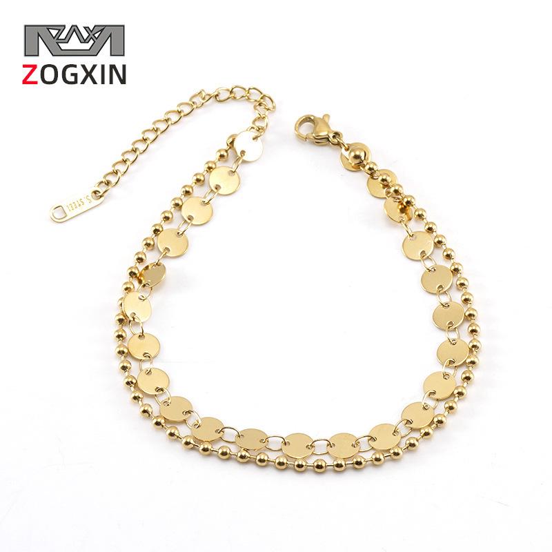 

18k Gold Electroplated Stainless Steel Anklet with Small Round Charms