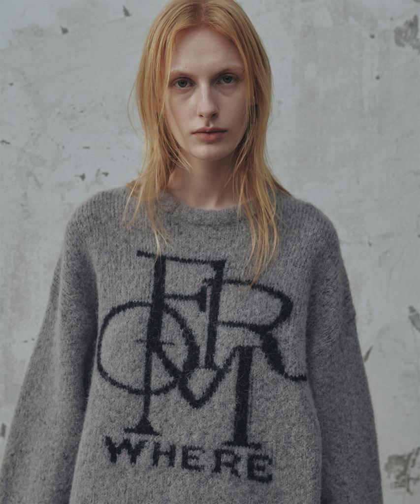 FROMWHERE Symbol Alpaca Crew Neck Knit_Grey