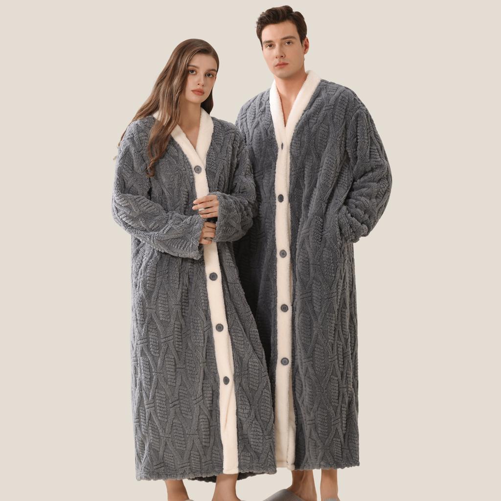 Men's Plush Bathrobe Button Up Long Housecoat Winter Warm SPA Fleece Duster Robe with Pocket Flannel Full Length Loose Fit Nightgown Sleepwear for Men