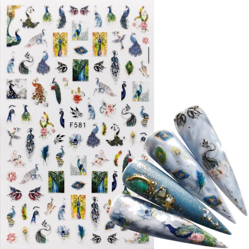 1pc 3D Nail Stickers Spring Summer Natural Flower Leaves Simulation Dried Flower Dragonfly Nail Applique Water Slides Decoration