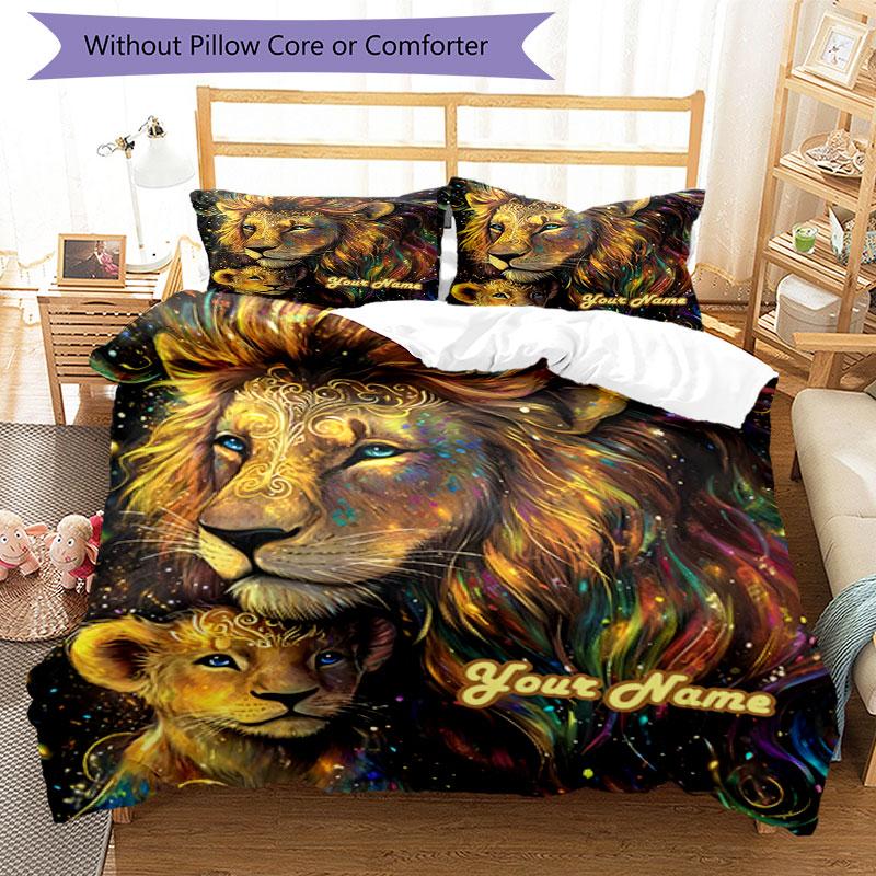 3PC Custom Name Lion Majesty Artwork Bedding Set Duvet Cover Closure Includes 1 Duvet Cover & 2 Pillowcases for Bedroom