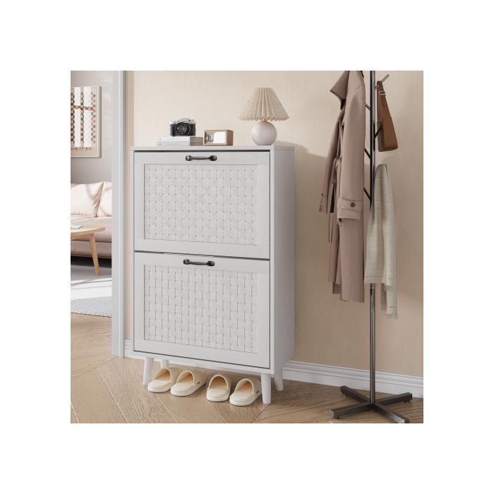 Meuble À Chaussures - MUVOE - Fait Main - 2 Tiroirs - Bois Massif - Design Bohémien