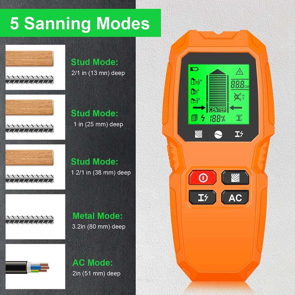 7 in 1 Electric Wall Scanner Sensor with LCD Display Studs Detector High Accuracy for AC Wire Metal Studs Wood Joist Pipe