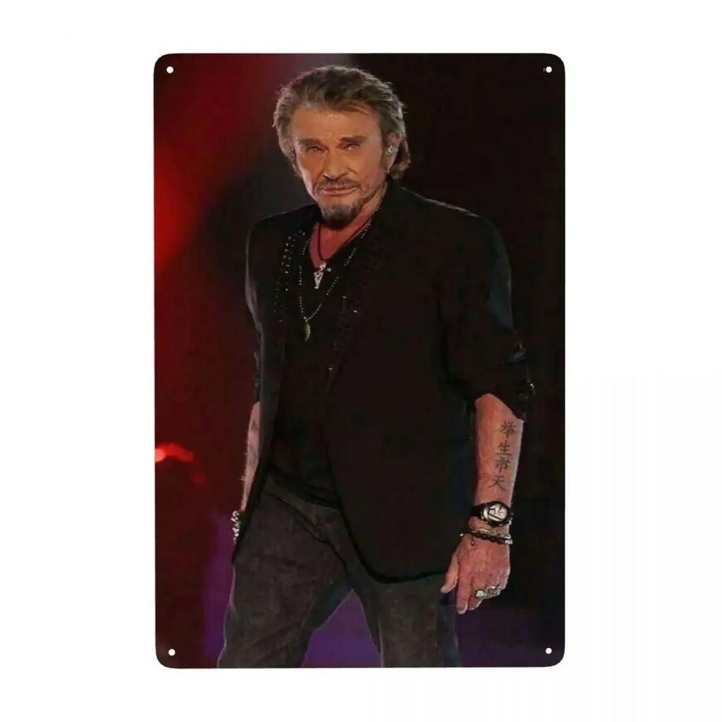 Motorrad Johnny Hallyday Schild Custom Retro Französischer Rocksänger Metallschilder für Club Cafe Restaurant Man Cave Bar Wanddekoration
