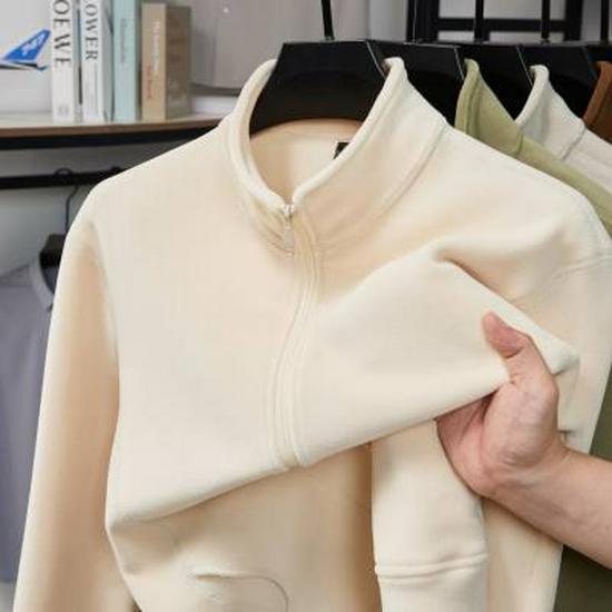 2025 Men's Winter Fleece Stand Collar Zip-Up Hoodie Jacket