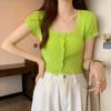 T-shirt for Women in Summer New Sweet Spicy Pure and Slim Design Short Sleeves Front Shoulder Slim Short Knitted Top