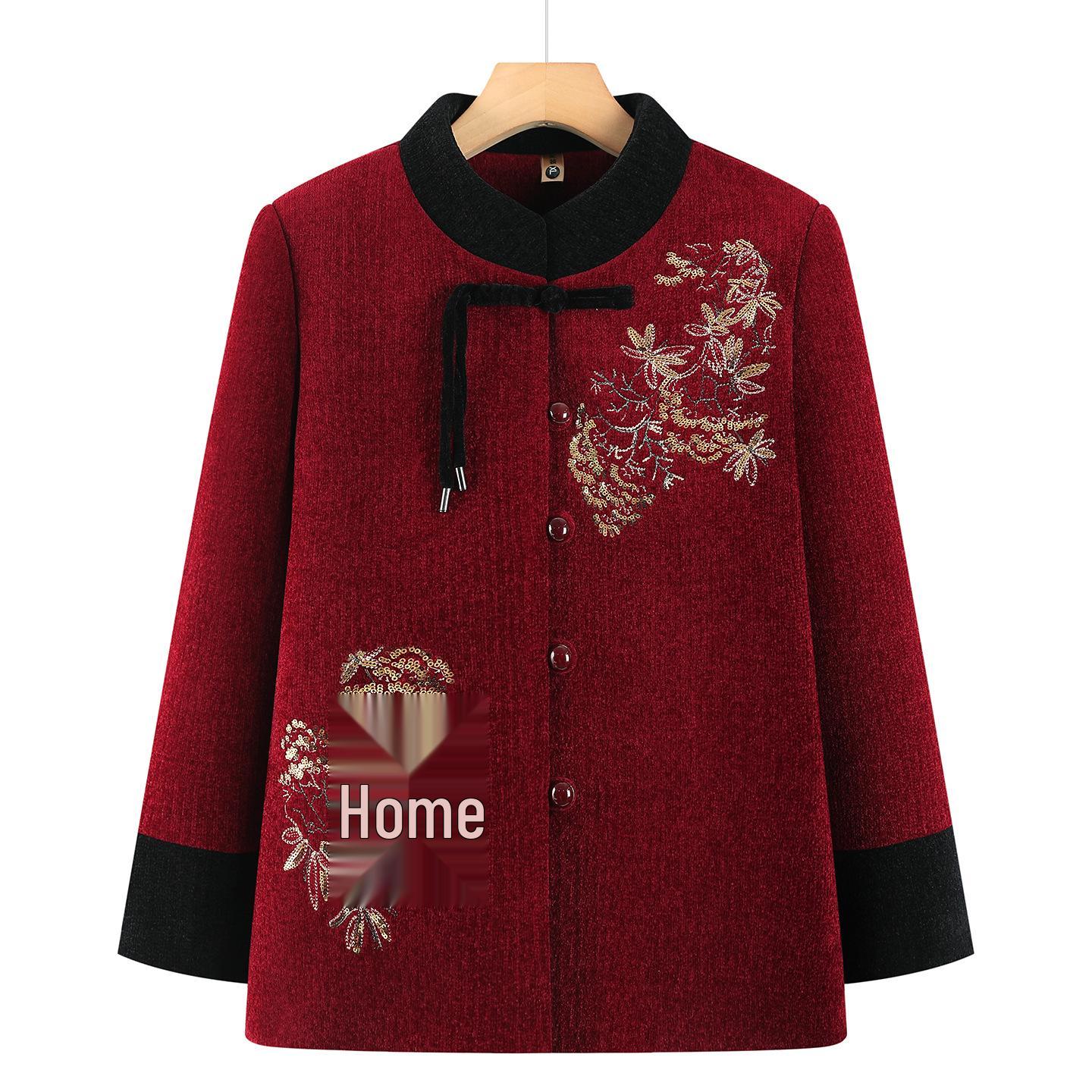 

2026 Spring Plus Size Mid-Length Embroidered Tang Suit Coat for Middle-Aged & Elderly Women 5XL (145-160 jin) красный