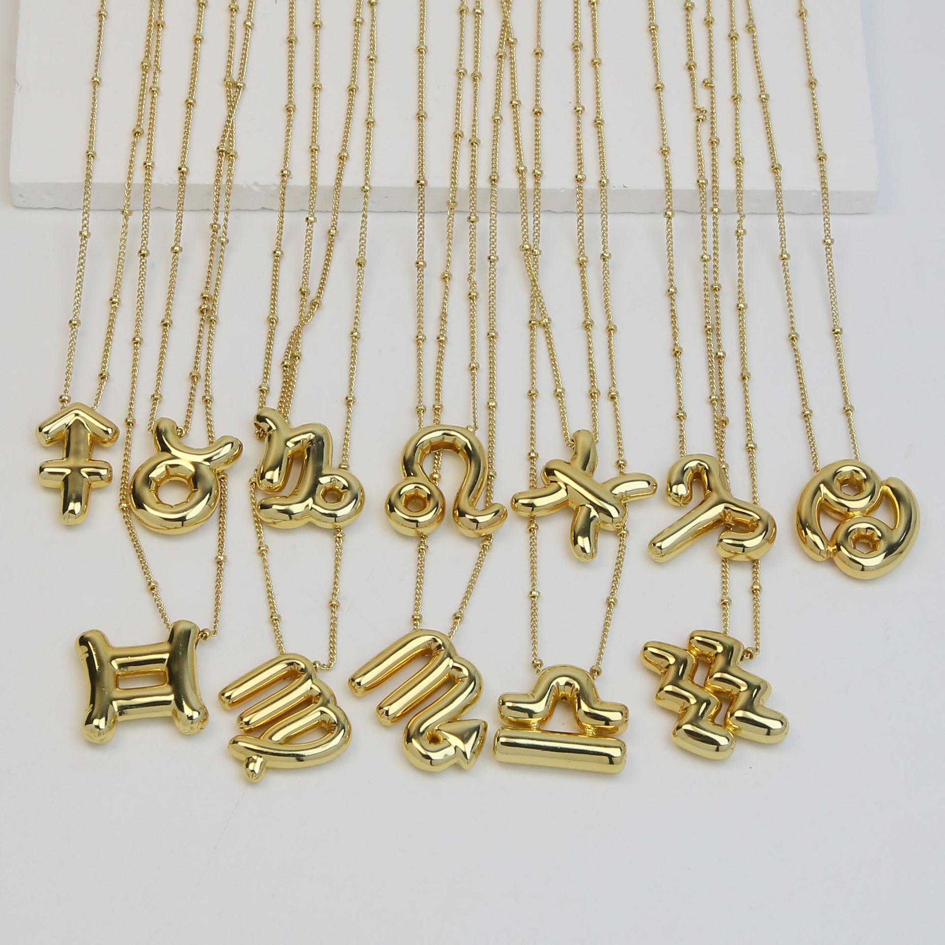 

Gold Plated 12 Zodiac Sign Necklaces Simple Chunky Balloon Bubble Constellation Pendant Gold Color Necklace Waterproof Jewelry Pisces