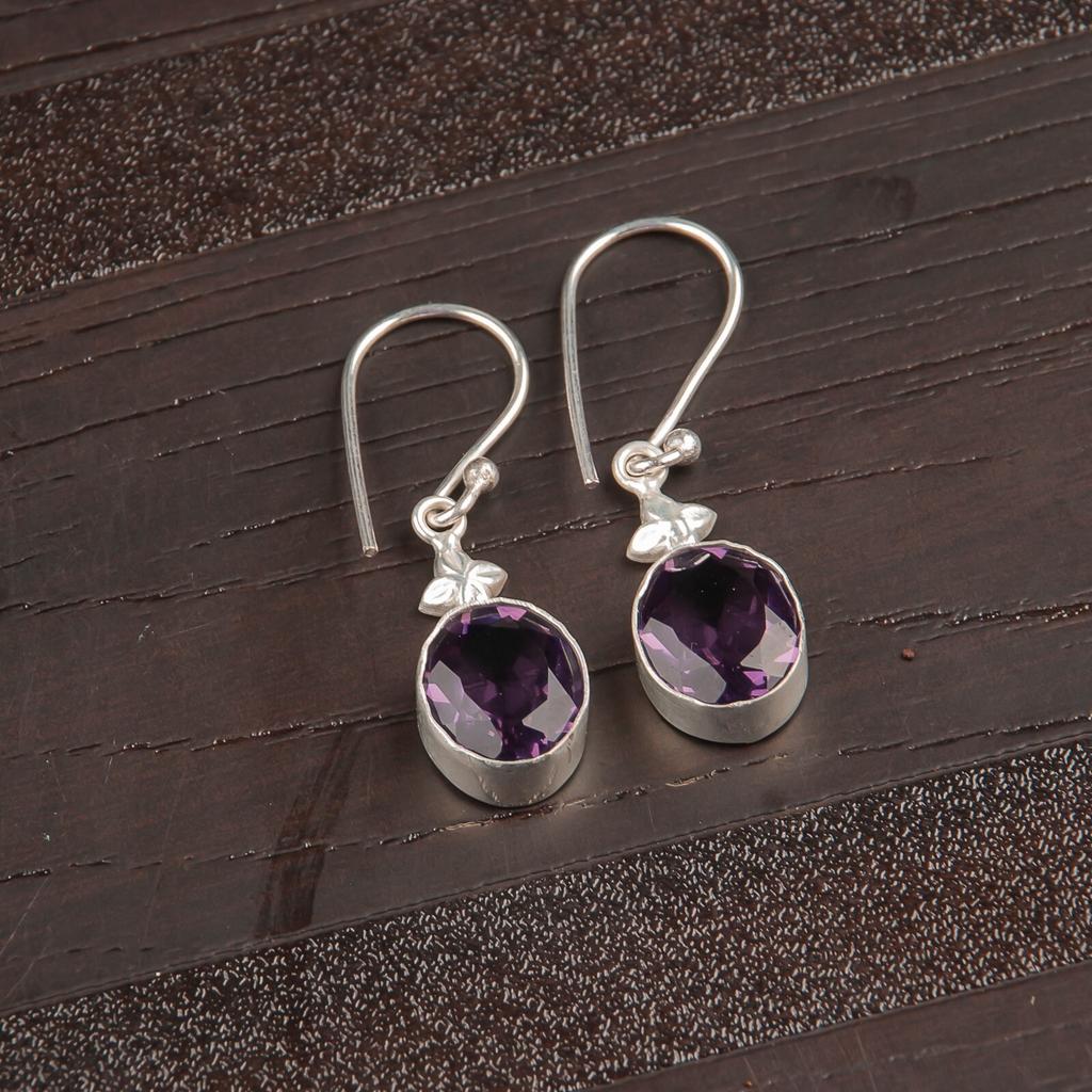 Natural African Amethyst Gemstone 925 Sterling Silver Pretty Jewelry Earrings EE-6-7