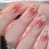 Xiaohongshu Medium-Long Aurora Diamond Blush Nail Patches with Jelly Glue