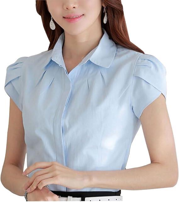 

2026 Spring/Summer Vintage Slim Solid Color Lapel Ruffle Sleeve Women s Shirt Large світло-синій колір
