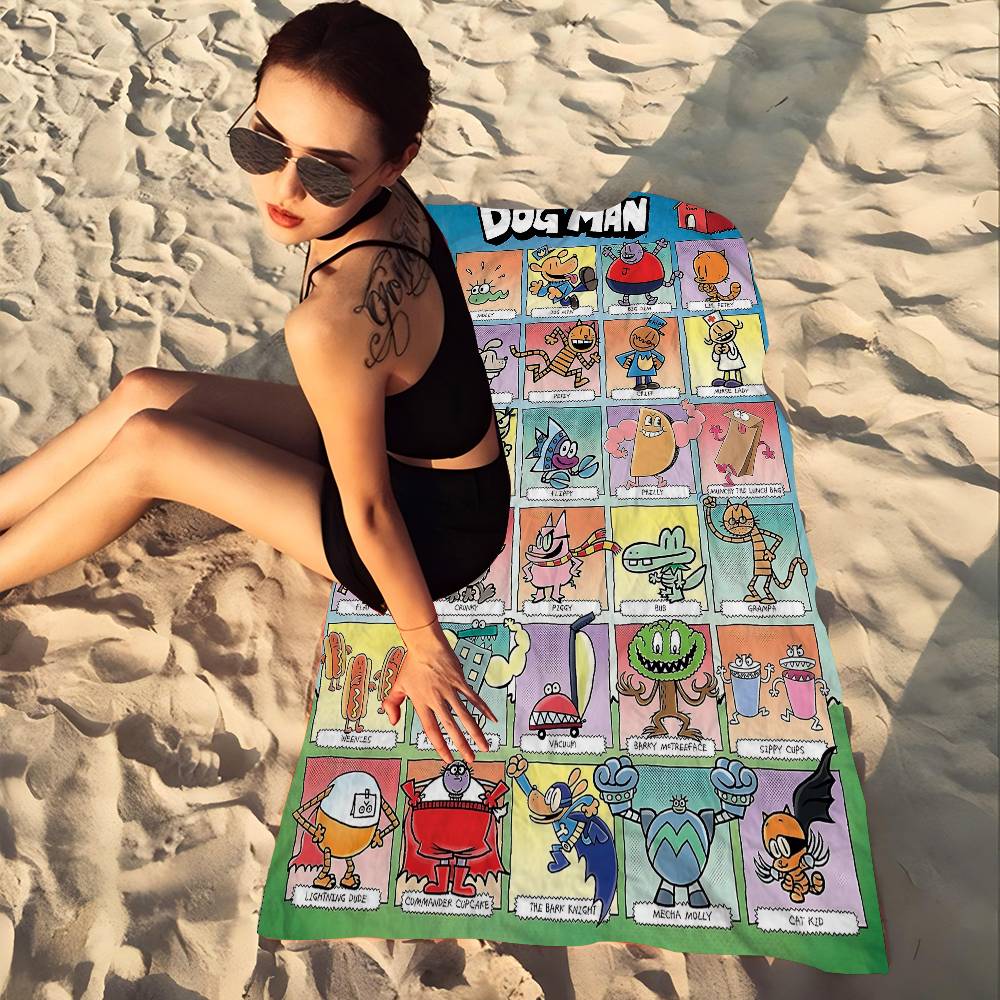 Cartoon Dog Man Microfiber Blanket Quick Drying Beach Towels Oversized Printing Super Absorbent Pool Towel Blanket