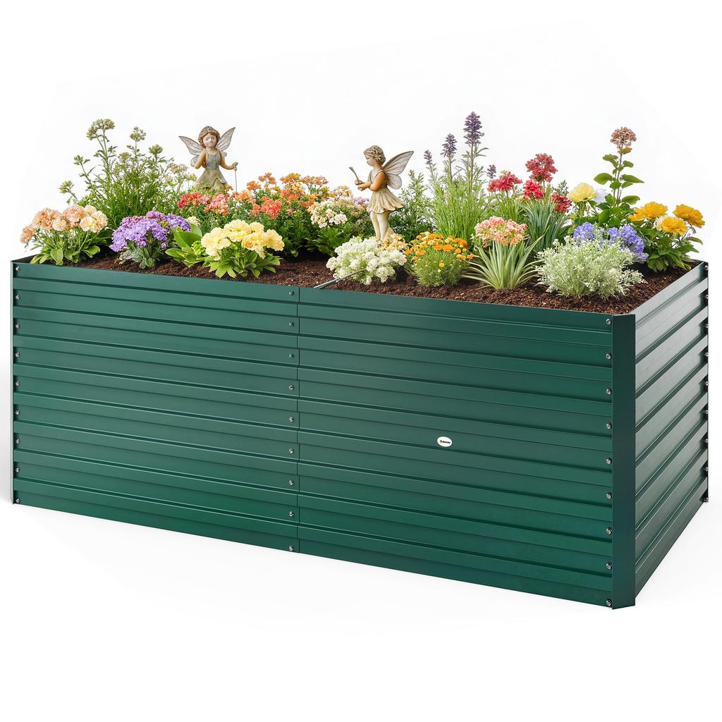Galvanized Raised Planter, Rectangular, Open Bottom, 160 x 80 x 60 cm, Green