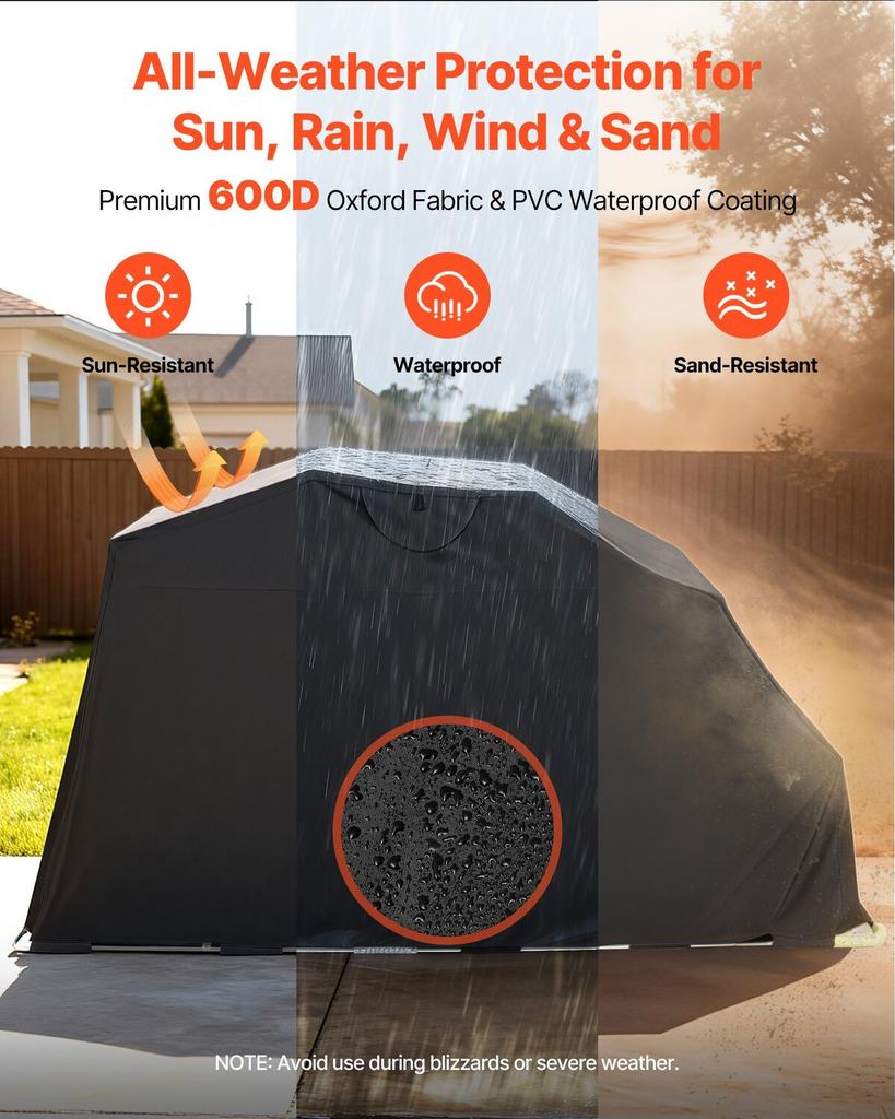Motorcycle Storage Shelter with Security Lock, 600D Oxford Flip-Up Garage Tent, Heavy-Duty All-Weather Motorcycle Cover with Ventilation Windows,