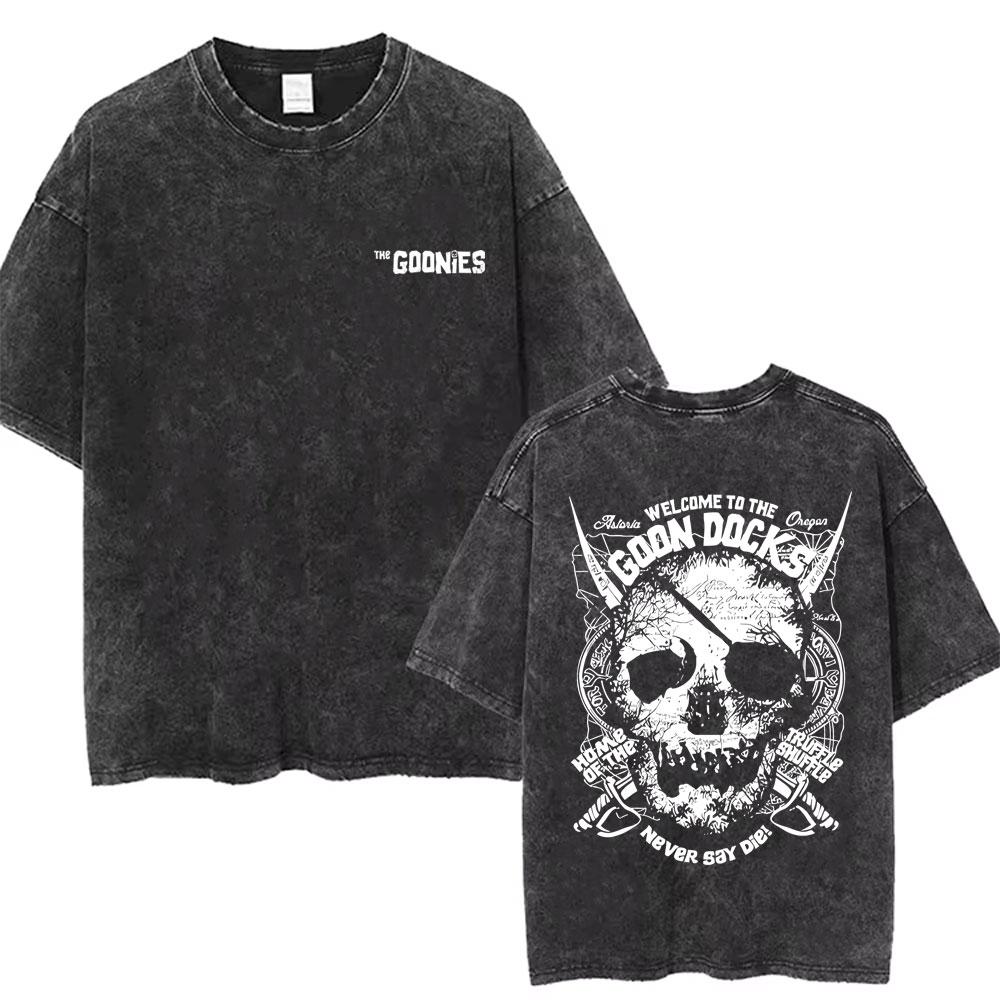 Classic Funny Movie The Goonies Never Say Die Vintage Washed T Shirt Best Famous Skeleton Graphic T-shirt Oversized Tshirt Unisex