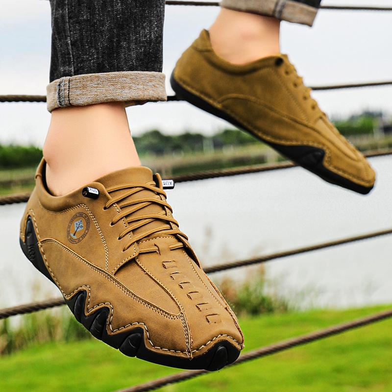 Fashion Casual Walking Shoes Lightweight Vulcanize Shoes Non-Slip Comfortable Breathable for Daily Flats Men's Leather Lace-Up Sneakers