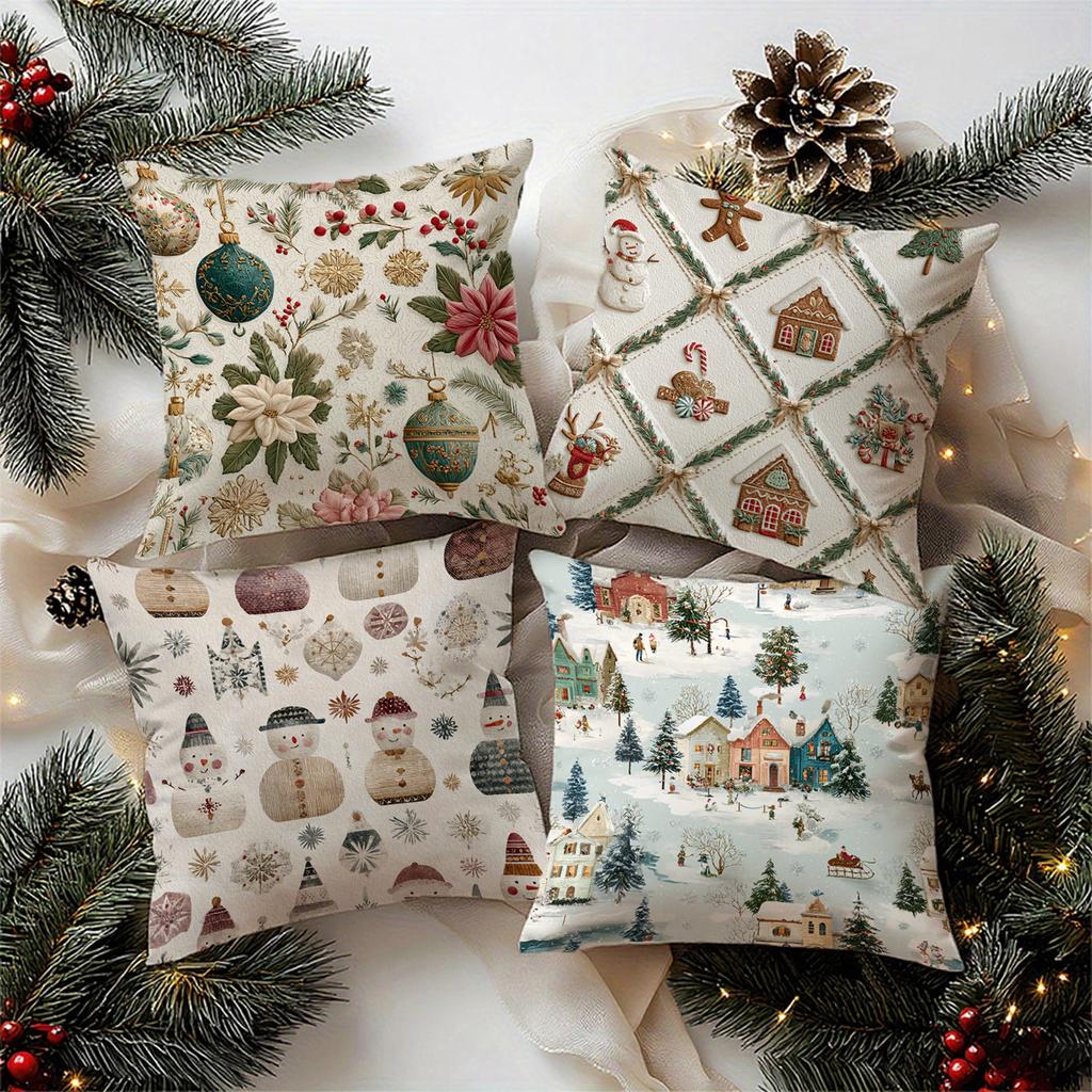 Festive Floral & Christmas Pattern Pillowcasesuitable For Sofa Car Bedroom Decorative Cushion Cover Pillow Cover