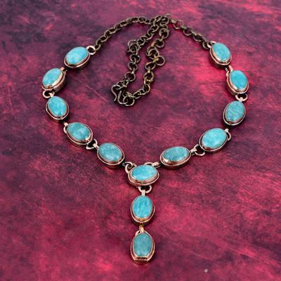 Collar de Piedra Amazonita Cobre Electroformado Cadena Ajustable