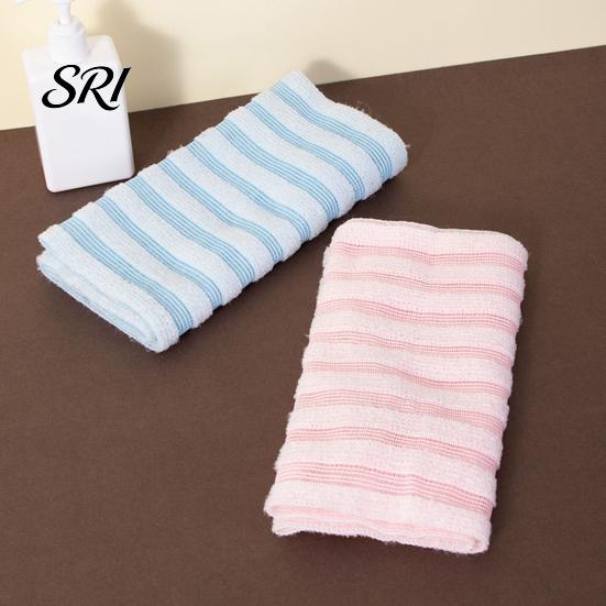 Rectangular Bath Towel Vertical Stripes Pattern Gentle Exfoliating Texture Woven Shower Shape Bathroom Textured