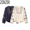 ZA New Arrival Women's ZR Fashion Style Japanese and Korean Fashion Joker Minimalist V Neck Heavy Industry Embroidered Long Sleeves Shirt
