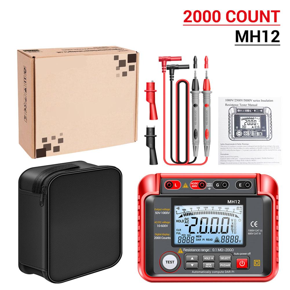MH12 digital insulation resistance tester with extendable support stand and clear backlit screen for easy field measurement