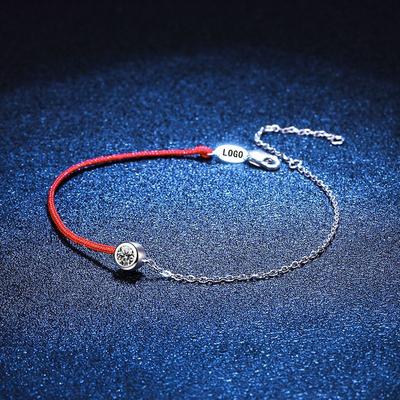 S925 Sterling Silver Mozzarella Diamond Bracelet Platinum Plated Natal Year French Lucky Hand Rope Single Diamond 30 Points Moissanite Bracelet