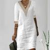 V-neck Half Sleeve Thin Beach Dress Women Elegant Lace Stitching Casual Dress Streetwear